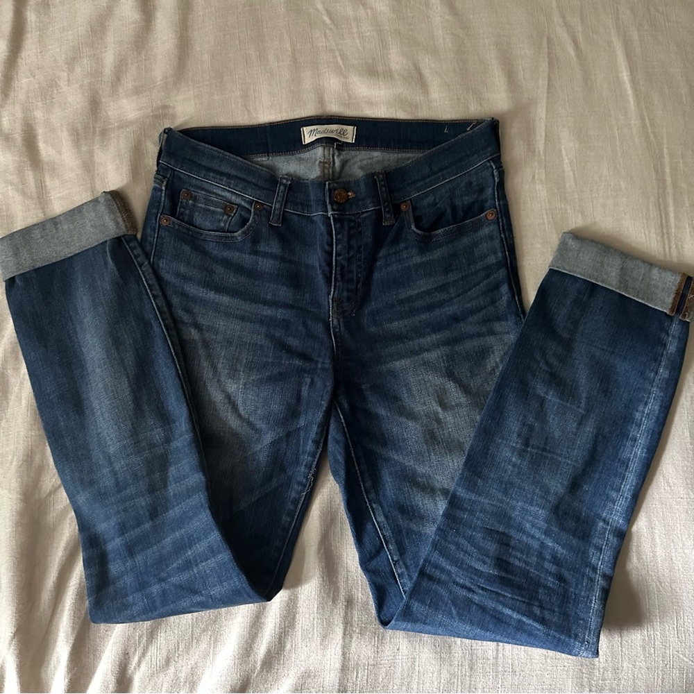 Madewell Dark Blue Distressed Alley Straight Leg Jeans